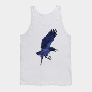 Raven in flight. Beautiful sheens of blue, purples and black. An understated bird. Bird lovers gift Tank Top